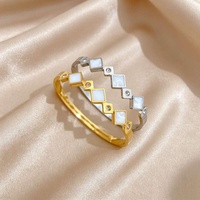 Bracelet manchette en acier titane plaqué or 18 carats pour femme, incrusté de zircon, motif losange, style minimaliste rétro européen