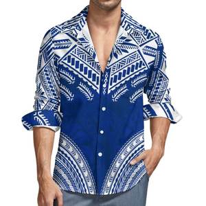 Chemises à manches longues boutonnées pour hommes, nouveau design, logo personnalisé imprimé, uniforme de travail, hauts polynésiens, chemises décontractées en polyester pour hommes - Product Image 1