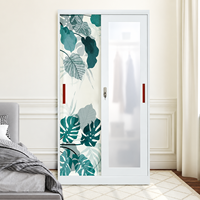 2. Armoire en métal avec design de feuilles tropicales et portes coulissantes pour la maison et l'appartement
