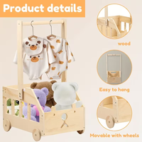 Étagère de rangement en bois pour peluches d'enfants avec chariot coulissant, organiseur multifonctionnel pour jouets en peluche