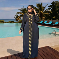 Robe longue musulmane pour femmes du Moyen-Orient avec foulard, Arabie Saoudite, Dubaï, Abaya, robe à manches longues avec paillettes