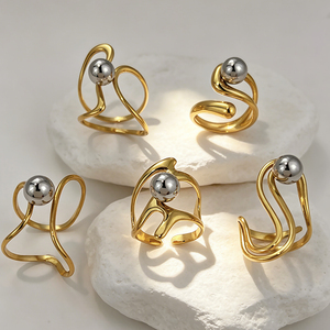 18K Vergoldeter Edelstahlring, Nicht Verblassender Geometrischer Modischer <span class=keywords><strong>Ring</strong></span>, Verstellbarer Öffnungsring, Wasserfester Schmuck für Frauen, Geschenk - Product Image 1