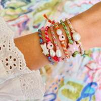 Nouveau bracelet en perles de céramique œil maléfique rose délicat d'été, fait à la main, tissé en macramé, perles d'eau douce, bracelets en perles en gros