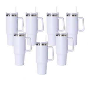 40oz Double Walled Best Value Thermos Water <b>Bottle</b> Gifts White Blank Sublimation Insulated Travel Mug Tumbler with Lid and Straw - Product Image 1