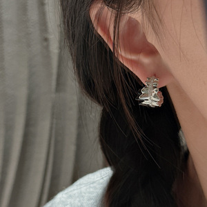 Pendientes de Plata de Ley S925, Diseño Francés de Nicho, Estilo Vintage Simple y Personalizado, Microincrustaciones Curvas de Lujo Ligero - Product Image 2