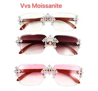 Lunettes de soleil pour femme style Hip Hop, en argent sterling, serties de moissanite VVS, motif croix chromée, effet glacé