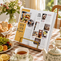 Support de livre de cuisine multifonctionnel en bois durable, réglable en hauteur, avec bord ondulé, pour comptoir de cuisine, compatible avec les tablettes
