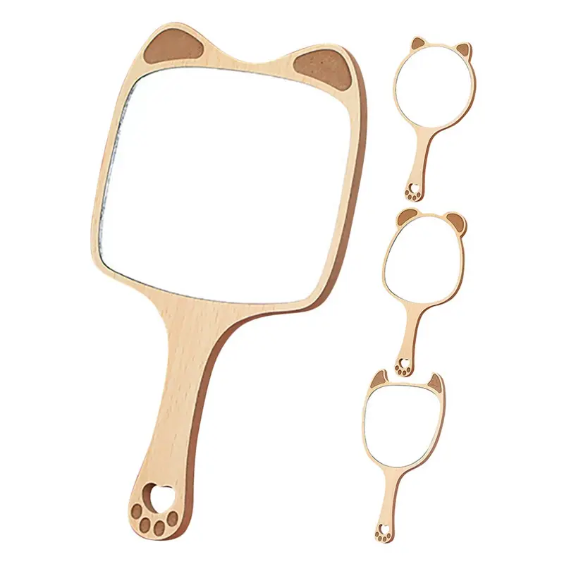 Specchio cosmetico portatile di alta qualità a forma di animale specchio portatile tascabile in legno specchio cosmetico per donne