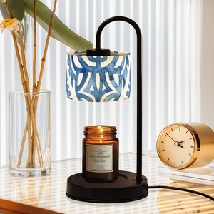 Electric <b>Candle</b> Warmer Blue White Linen Shade Metal Base Adjustable Brightness Tabletop Scented <b>Wax</b> <b>Candles</b> Home Decor - Product Image 3
