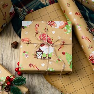 Kraft Gnome Santa Claus Design <b>Wrapping</b> <b>Paper</b> 17 In X 32.8 Ft Christmas Gift Wrap Mini Roll - Product Image 3