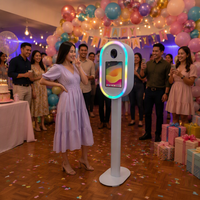 Photobooth ovale pour iPad 12,9 pouces, livraison à domicile depuis l'entrepôt américain, flight case, panneau personnalisé en option, boîte d'imprimante pour événements de mariage