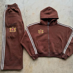 Custom Men Side Pocket Hoodie Tracksuit <b>Zip</b> up Two Pieces Set Sweatpants Heavyweight Sturdy Sets Hoodie - Product Image 3