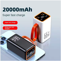 Power Bank Portabel 66W Pengisian Cepat, Daya Kuat, Layar Digital, Pegangan, Layar LED untuk Ponsel dan Tablet
