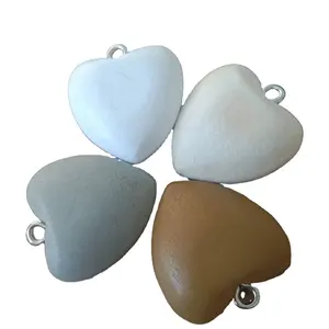 Hotsale 25mm wood heart bead with hook pendant necklace chain wooden pendant charm colorful and natural