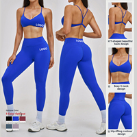 Set Olahraga Wanita Katun Organik, Bra Sport dan Celana Pendek Biker, Dua Potong, Pakaian Yoga Pinggang Tinggi, Pakaian Aktif untuk Olahraga