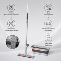 Serpillère plate et seau pliable, système de fixation pour un gain de place, tampon à changement rapide, tampon en microfibre super absorbant, manche télescopique en acier inoxydable