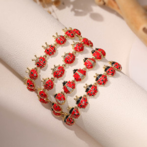 Gioielli da donna 18K placcato oro grazioso smalto rosso <span class=keywords><strong>coccinella</strong></span> bracciali a catena a maglie di insetti braccialetti a <span class=keywords><strong>coccinella</strong></span> - Product Image 1