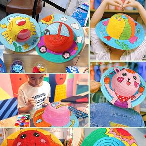 หมวกฟางสำหรับเด็กอนุบาลทำมือแบบสร้างสรรค์ DIY ภาพวาดกราฟฟิตีหมวกทำมือ - Product Image 2
