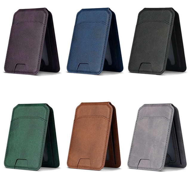 Slim Magsafe Magnetic Credit Card Holder Premium Leather Wallet Secure Back Strong Magnetic Card Pocket Mobile Stand