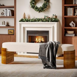 Banc de chambre principale Tribesigns 59 pouces, ottoman pour le <span class=keywords><strong>pied</strong></span> <span class=keywords><strong>du</strong></span> <span class=keywords><strong>lit</strong></span> avec siège en fausse fourrure d'agneau et structure en bois d'ingénierie, blanc et marron - Product Image 6