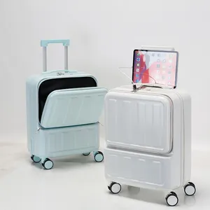 High Quality ABS PC Travel Trolley Bags Front Pocket Travel Luggage Sets With USB Charger And Cup Holder