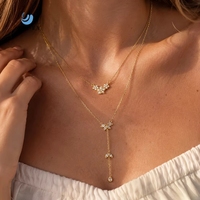 Kalung Lariat Rantai Y Bunga Ganda Elegan SUMMLY, Kalung Baja Anti Karat Berlapis Emas 18K Mewah Kelas Atas, Perhiasan Fashion