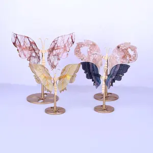 Venta caliente cristal natural DIY mariposa cristal ágata alas de Ángel soporte máquina soportes artesanías de cristal para la decoración del hogar
