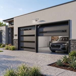 <span class=keywords><strong>Porte</strong></span> de <span class=keywords><strong>garage</strong></span> sectionnelle en acier galvanisé isolé, design durable, aluminium imitation bois avec fenêtres en verre noir - Product Image 3