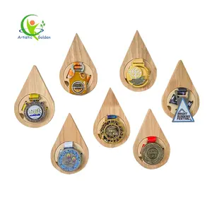 Custom Sport With Ribbon Hanger Swimming Taekwondo Mlry Medals Sport Wood Shelves Zinc Alloy 3d Gold Metal Award Medal