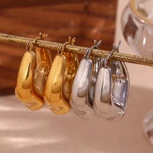 Non Tarnish <b>Fashion</b> Jewelry 18k Gold Plated Stainless Steel <b>Earrings</b> Chunky Hollow Irregular Bubble U Shape Huggie <b>Hoop</b> <b>Earrings</b> - Product Image 4