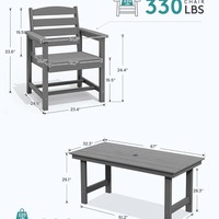 Dwoo Grey Ensemble de table à manger moderne de 7 pièces pour l'extérieur, tous temps, étanche, pour hôtel et restaurant