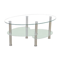 Table basse ovale en verre trempé avec pieds en acier inoxydable pour salon – Vente en gros
