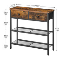 Table console étroite avec tiroirs en tissu, petite table d'entrée avec étagères de rangement, table d'appoint fine pour canapé, salon, couloir