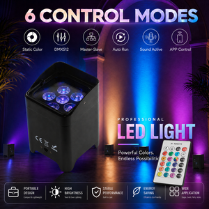 ไฟ LED Wash Uplight แบบไร้สาย 8 ชิ้น พร้อมแบตเตอรี่ในตัว ควบคุมผ่านแอพ 6x18W RGBWA+UV บรรจุ 2 กระเป๋า เหมาะสำหรับงานแต่งงานและดีเจ - Product Image 5
