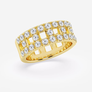 แหวนเพชรทรงกลม 1 1/2 กะรัต ผลิตในห้องปฏิบัติการ ดีไซน์สองแถว วัสดุทองคำขาว 14K 18K หรือทองคำเหลืองหรือทองคำชมพู สำหรับงานแต่งงานหรือวันครบรอบสุดหรู - Product Image 2