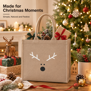 <span class=keywords><strong>Sac</strong></span> fourre-tout de Noël en toile de coton lavable, style nordique minimaliste, avec motif de renne, de bois de cerf et de flocon de neige, style hiver et fêtes - Product Image 5