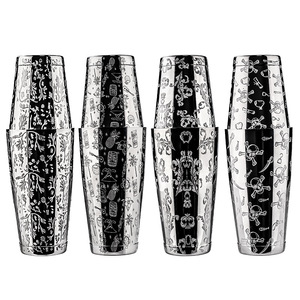 <span class=keywords><strong>Shaker</strong></span> Boston en acier inoxydable à motif gravé, design floral vintage <span class=keywords><strong>Tiki</strong></span>, outil de bar pour la préparation de cocktails à domicile - Product Image 5
