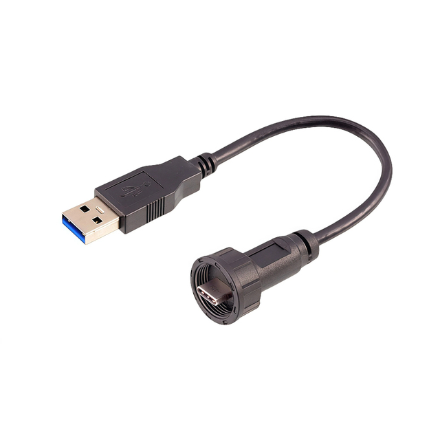 Type C Female to USB3.0 Male Waterproof Connector IP67 Snap-in Round Plastic Housing for Outdoor Camera Charging Socket