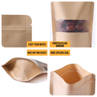 Sachet Doypack en Papier Kraft Brun Mat avec Fenêtre et Fermeture Zip, Personnalisable, Épaissi, Anti-humidité, Résistant à l'huile, Qualité Alimentaire, pour Sucre et Thé