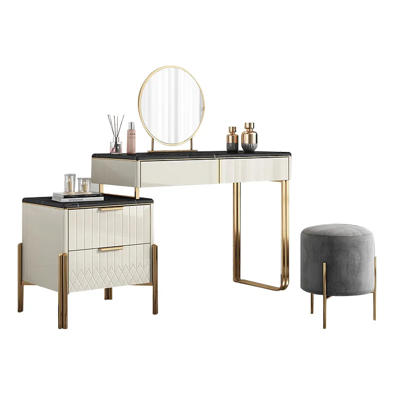 Kabine dekoratif Vanity masa Dresser altın Metal bacaklar ile Minimalist tasarım yatak odası mobilyası mermer masa soyunma tablo seti