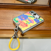 Étui en cuir avec cadre électroplaqué tendance pour iPhone Duo 18, étui pliable pour téléphone avec bracelet et cordon, motif de peinture à l'huile de dessin animé