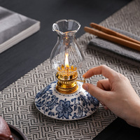 Lampe à huile en céramique vintage, lampe à huile en porcelaine bleue et blanche, décoration d'intérieur, lampe à huile, ornement de bureau, éclairage d'ambiance pour le camping
