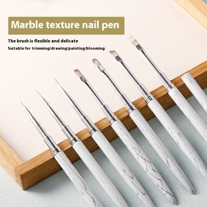 Pinceaux à ongles professionnels avec manche en métal blanc, pour liner, ombrage, ronds, biseautés, plats, pour gel, avec couvercle, en nylon, pour manucure et décoration en salon - Product Image 2
