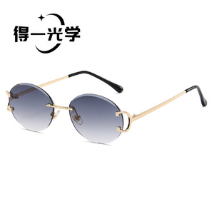 Frameless Oval Metal <b>Sunglasses</b> UV400 Type 3 Women's Sunshades - Product Image 3