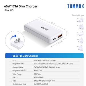 <span class=keywords><strong>Chargeur</strong></span> rapide GaN pliable Tommox 65W PD Type-C pour téléphone portable, ordinateur portable, iPad, tablette, <span class=keywords><strong>MacBook</strong></span> <span class=keywords><strong>Air</strong></span>, <span class=keywords><strong>chargeur</strong></span> <span class=keywords><strong>USB</strong></span>-C - Product Image 3