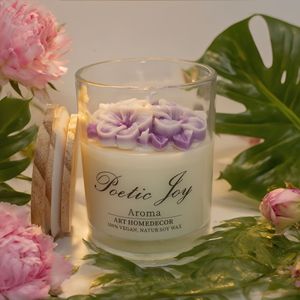 Bougie artisanale à combustion longue en cire de soja, parfumée aux fleurs/plantes, pour les anniversaires - Pot en verre sans fumée - Product Image 1