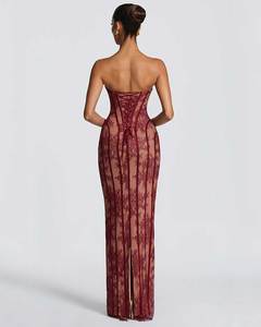 Abito <span class=keywords><strong>lungo</strong></span> da donna sexy a sirena <span class=keywords><strong>senza</strong></span> <span class=keywords><strong>spalline</strong></span> con lacci sul retro, <span class=keywords><strong>vestito</strong></span> elegante da sera per feste e club - Product Image 4