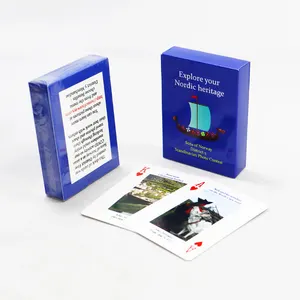 Juego de cartas de papel de arte personalizado al por mayor, juego de cartas de juego de concurso fotográfico de impresión de diseño personalizado con caja