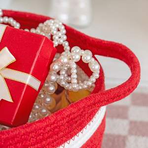 Panier-cadeau de la Saint-Valentin, panier de rangement vide en corde tressée, panier pour enfants avec nœud, paniers en corde de coton pour jouets, chats et chiens - Product Image 6