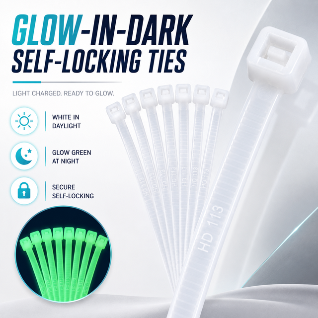 Glow in the Dark Nylon Cable Ties Self Locking Luminous Zip Ties for Cable Management Outdoor Camping and Night Use